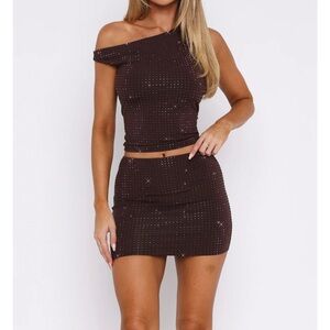 White Fox Pop Prism Embellished Mini Skirt Chocolate